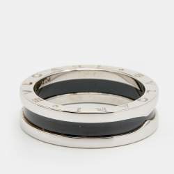 Pre Owned Bvlgari Save the Children Black Ceramic Silver Band Ring Size 62