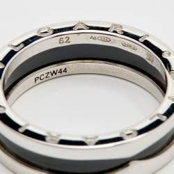 Pre Owned Bvlgari Save the Children Black Ceramic Silver Band Ring Size 62