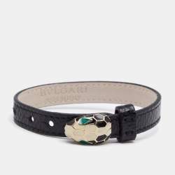 Bvlgari Black Leather Serpenti Forever Bracelet