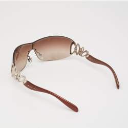 Pre Owned Bvlgari Crystal Embellished/ Brown Gradient 6029 Shield Sunglasses
