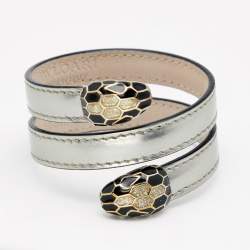 Bvlgari Serpenti Forever Silver Leather Cleopatra Wrap Bracelet