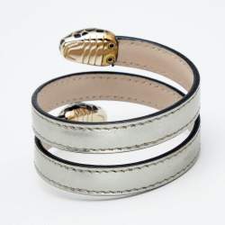 Bvlgari Serpenti Forever Silver Leather Cleopatra Wrap Bracelet