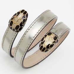 Bvlgari Serpenti Forever Silver Leather Cleopatra Wrap Bracelet