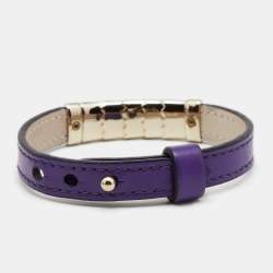Bvlgari Scaglie Enamel Purple Leather Gold Plated Bracelet