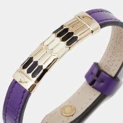 Bvlgari Scaglie Enamel Purple Leather Gold Plated Bracelet