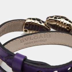Bvlgari Serpenti Forever Purple Leather Gold Tone Double Wrap Bracelet