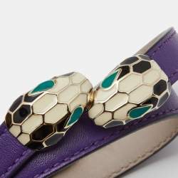 Bvlgari Serpenti Forever Purple Leather Gold Tone Double Wrap Bracelet