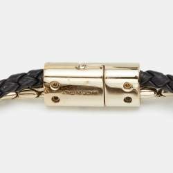 Pre Owned Bvlgari Serpenti Forever Leather Enamel Gold Tone Metal Bracelet