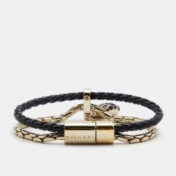 Pre Owned Bvlgari Serpenti Forever Leather Enamel Gold Tone Metal Bracelet