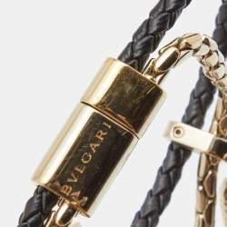 Pre Owned Bvlgari Serpenti Forever Leather Enamel Gold Tone Metal Bracelet