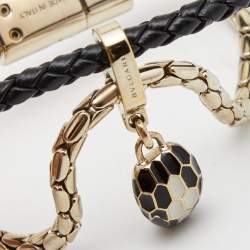 Pre Owned Bvlgari Serpenti Forever Leather Enamel Gold Tone Metal Bracelet