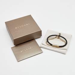 Pre Owned Bvlgari Serpenti Forever Leather Enamel Gold Tone Metal Bracelet