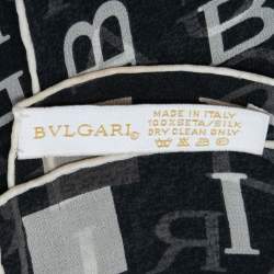 Bvlgari Black & White Logo Print Silk Scarf
