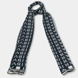 Bvlgari Black & White Logo Print Silk Scarf