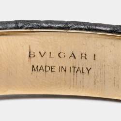 Bvlgari Serpenti Forever Black Snakeskin Leather Gold Tone Open Cuff Bracelet