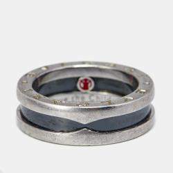 Bvlgari Save the Children 1-Band Black Ceramic Sterling Silver Ring Size 53