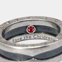 Bvlgari Save the Children 1-Band Black Ceramic Sterling Silver Ring Size 53