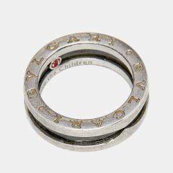 Bvlgari Save the Children 1-Band Black Ceramic Sterling Silver Ring Size 53