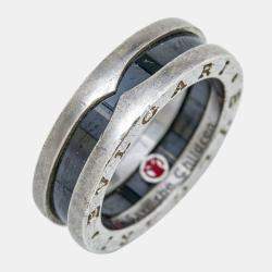 Bvlgari Save the Children 1-Band Black Ceramic Sterling Silver Ring Size 53