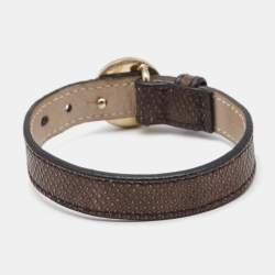 Bvlgari Brown Leather Gold Tone Monete Coin Wrap Bracelet