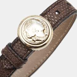 Bvlgari Brown Leather Gold Tone Monete Coin Wrap Bracelet