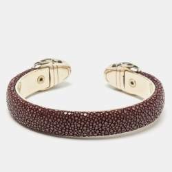 Bvlgari Serpenti Forever Galuchat Leather Gold Plated Open Cuff Bracelet