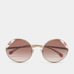 Pre Owned Bvlgari Gold Tone/ Brown Gradient BV 6159 Round Sunglasses