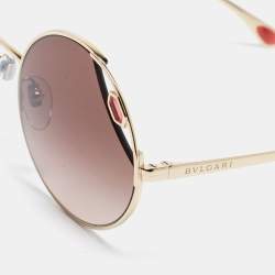 Pre Owned Bvlgari Gold Tone/ Brown Gradient BV 6159 Round Sunglasses