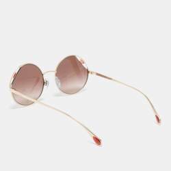 Pre Owned Bvlgari Gold Tone/ Brown Gradient BV 6159 Round Sunglasses