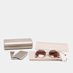 Pre Owned Bvlgari Gold Tone/ Brown Gradient BV 6159 Round Sunglasses