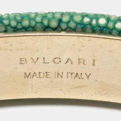 Pre Owned Bvlgari Serpenti Forever Leather Enamel Gold Plated Open Cuff Bracelet