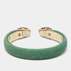 Pre Owned Bvlgari Serpenti Forever Leather Enamel Gold Plated Open Cuff Bracelet