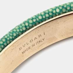 Pre Owned Bvlgari Serpenti Forever Leather Enamel Gold Plated Open Cuff Bracelet