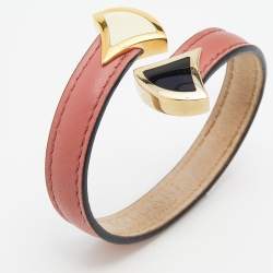Bvlgari Divas' Dream Enamel Pink Leather Open Cuff Bracelet