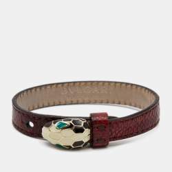 Bvlgari Serpenti Forever Snakeskin Leather Enamel Gold Tone Wrap Bracelet 