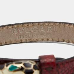 Bvlgari Serpenti Forever Snakeskin Leather Enamel Gold Tone Wrap Bracelet 