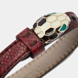 Bvlgari Serpenti Forever Snakeskin Leather Enamel Gold Tone Wrap Bracelet 