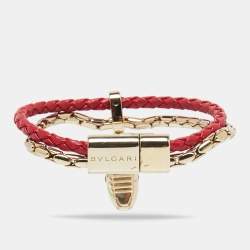 Bvlgari Serpenti Forever Amaranth Garnet Red Leather Bracelet