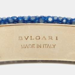 Pre Owned Bvlgari Serpenti Forever Blue Galuchat Leather Open Cuff Bracelet