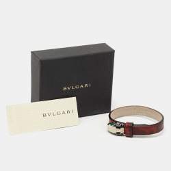 Pre Owned Bvlgari Serpenti Forever Snakeskin Leather Enamel Silver Tone Bracelet