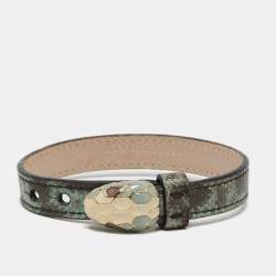 Bvlgari Serpenti Forever Snakeskin Leather Enamel Gold Tone Wrap Bracelet 
