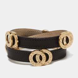 Bvlgari Interlocking Rings Brown Leather  Double Coiled Bracelet