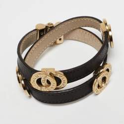 Bvlgari Interlocking Rings Brown Leather  Double Coiled Bracelet