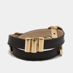 Bvlgari Interlocking Rings Brown Leather  Double Coiled Bracelet