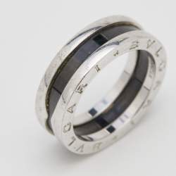 Bvlgari Save The Children Black Ceramic and Sterling Silver Ring Size EU 54