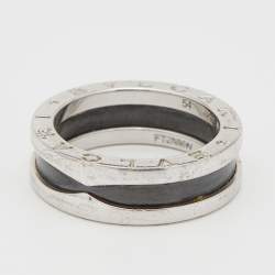 Bvlgari Save The Children Black Ceramic and Sterling Silver Ring Size EU 54