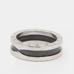 Bvlgari Save The Children Black Ceramic and Sterling Silver Ring Size EU 54