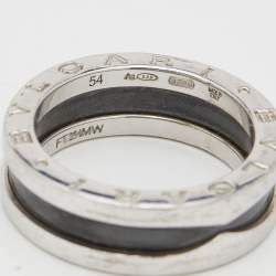 Bvlgari Save The Children Black Ceramic and Sterling Silver Ring Size EU 54