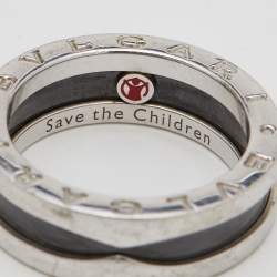 Bvlgari Save The Children Black Ceramic and Sterling Silver Ring Size EU 54