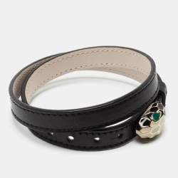 Bvlgari Black Leather Serpenti Forever Double Wrap Bracelet